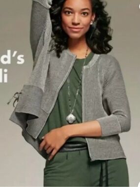 CABI Verticle Black/Gray Steipe Women's Sweater Cardigan